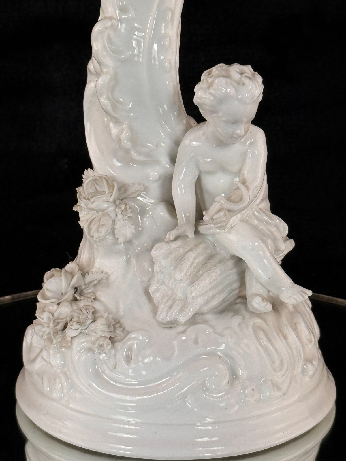 Antique German Volkstedt Porcelain Cherub Candlestick 10" Rococo White see pics4