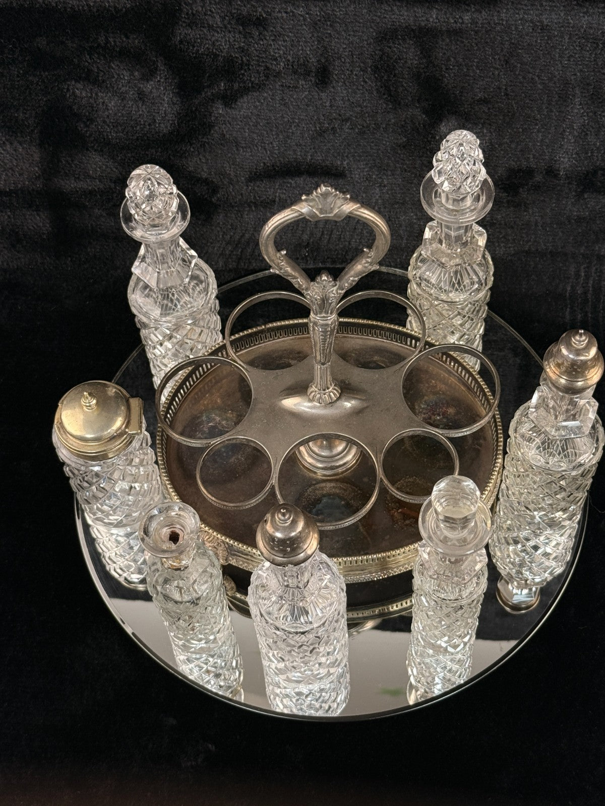 Antique SilverPlated & Cut Glass Cruet Set SixBottle Castor with Stand Victoria4