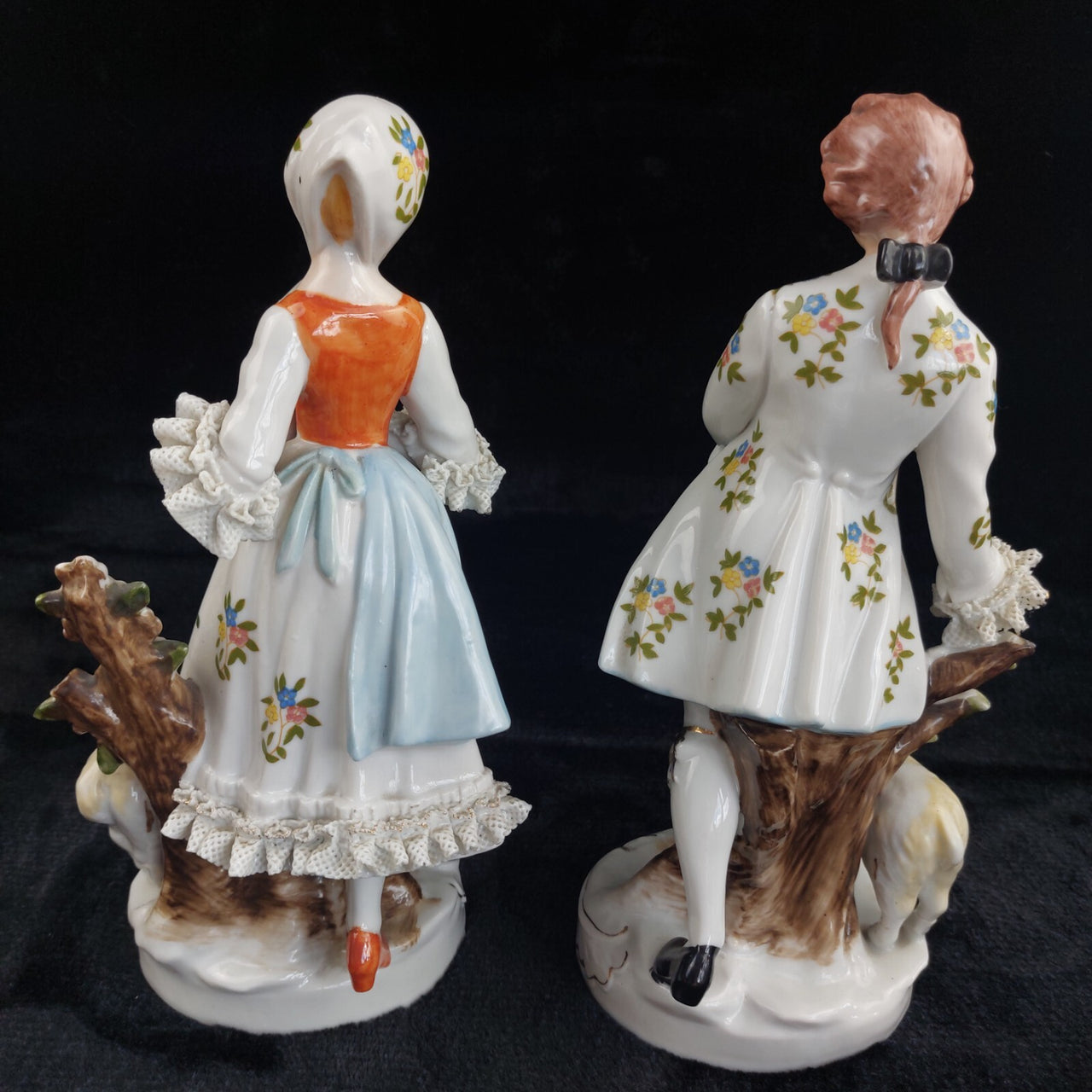 German Porcelain Figurine Pair Shepherdess & Shepherd Sheep 10" gift see pics3
