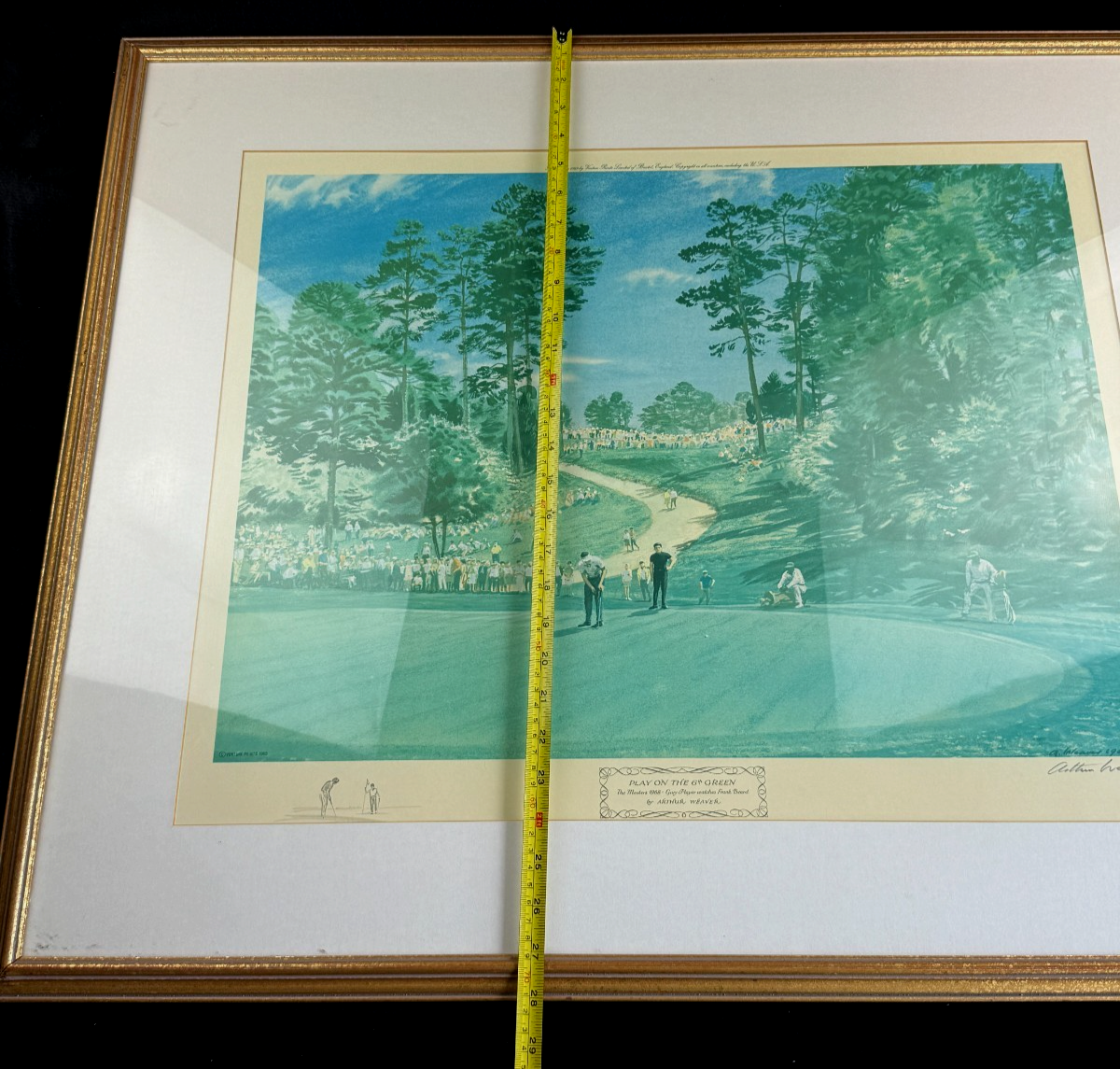 "Play on the 6th Green" Masters The 1968 Golf Print by Arthur Weaver 28" signed10