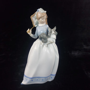 Rare NAO by Lladro Girl with Dogs & Parasol 1985 Figurine 9.5