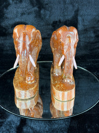 Thumbnail for Hand Wooden Carved Elephant Pair – India Figures with Pink Resin Tusks 7 Vintag8