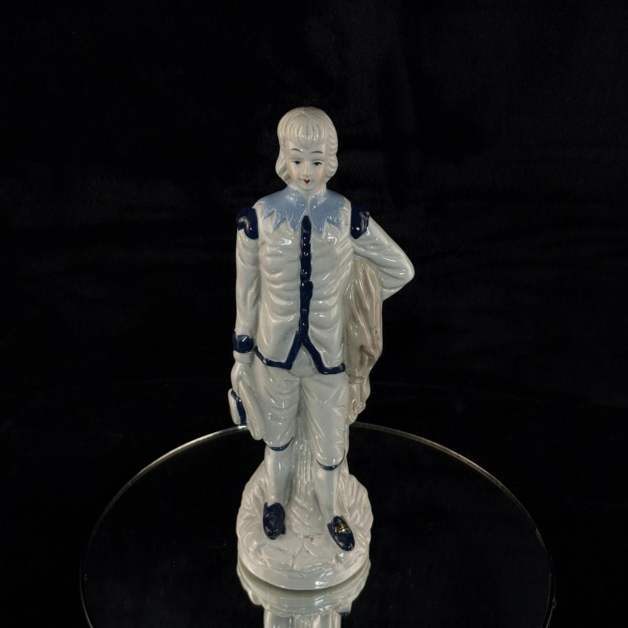 Antique Porcelain decor Colonial Man Figurine White Blue Glaze 11" Hand Painted2