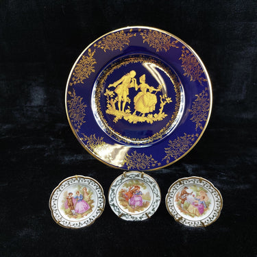 Limoges Royal Blue  Glaze & Decorative Plate  Miniature Porcelain  3 Wall Plates0