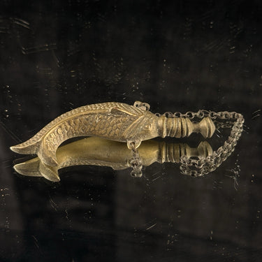 Antique 1800s Brass Fish Snuff Box Perfume Bottle with Chain Handcrafted China d0