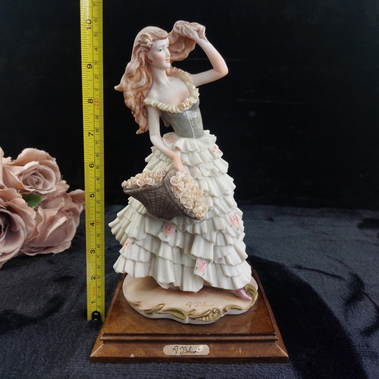 A. Lady Belcari Figurine Roses Basket 1989 Dear Sculpture Italy 10” ARMANI 15