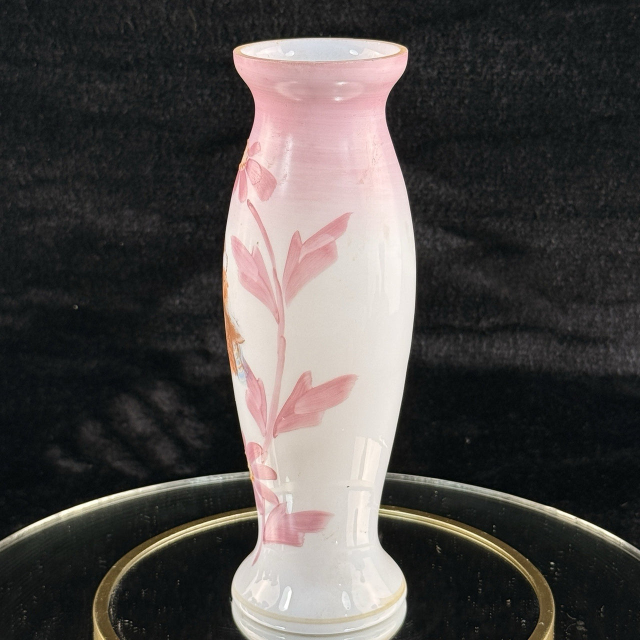 Victorian Pink Milk Glass Vase Portrait Girl Hand Painted Enamel 8” Antique Vase2