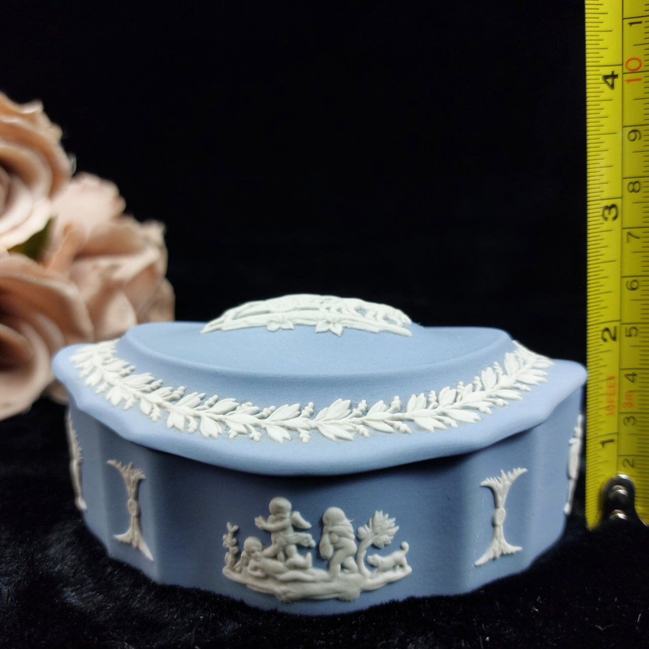 Wedgwood Jasperware Blue Design Classical Cherub Oval Trinket Box – Vintage11
