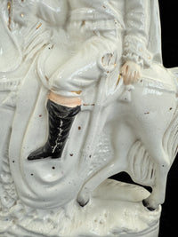 Thumbnail for Antique Porcelain Staffordshire Cavalier- Horse Figurine Pair decor see one head13