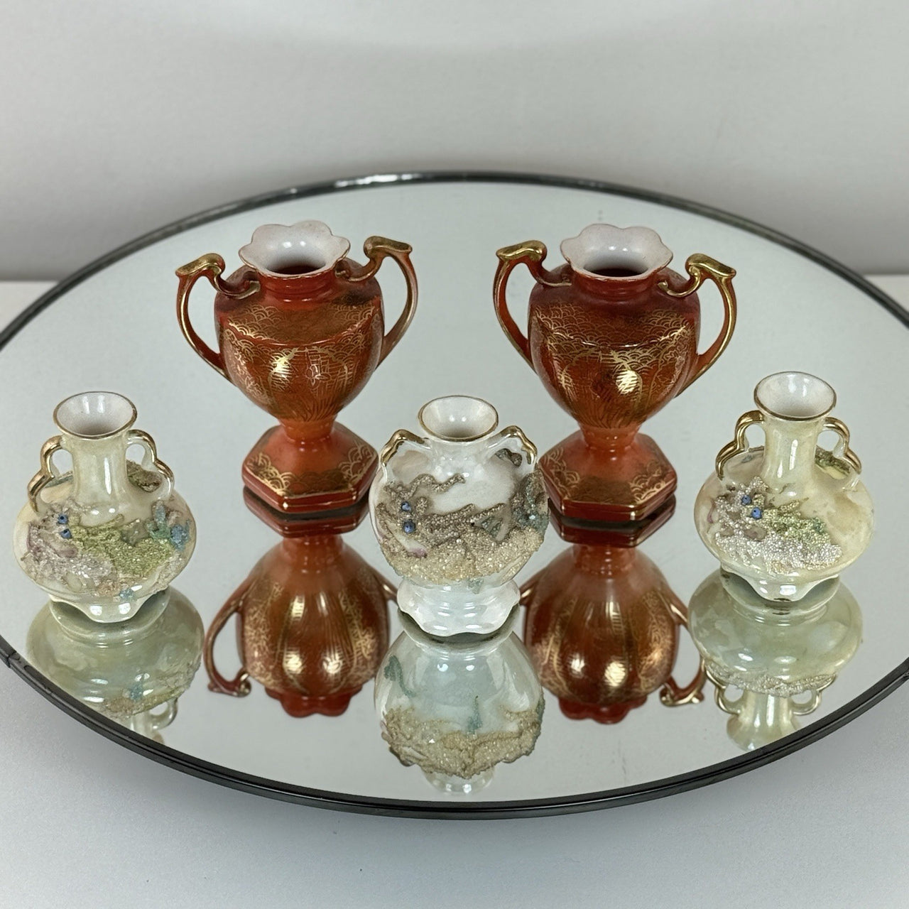 Miniature Japan Lusterware Vases Porcelain Ornaments Set Of 5 easter decor Style1