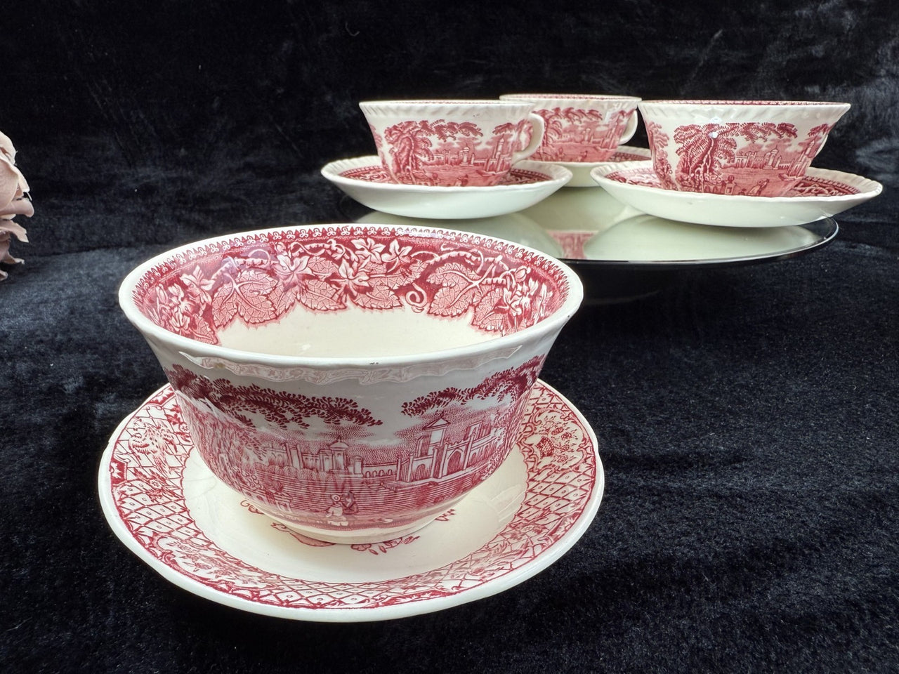 Mason's Ironstone Vista Dinnerware Tea Set patent Red Transferware England Chips15