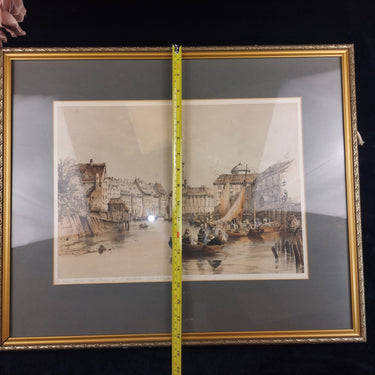 Lithograph Holmens Copenhagen  Canal and Tower of St. Nicholas,  from 1800's.1