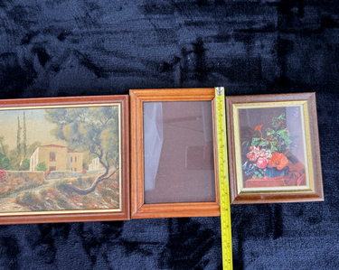 Charming Vintage MCM Still Life and Farmhouse Paintings brown wood Set of3 frame1