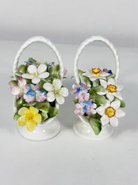 Thumbnail for Royal Doulton St Michael Bone China Flower Baskets Pair England Decor Vtg 2