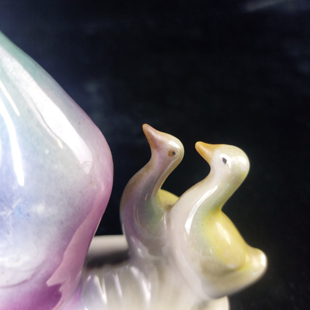 Antique Porcelain Duck Figurine Iridescent Pastel Trio – Foreign Mark 7, 4" Tall8