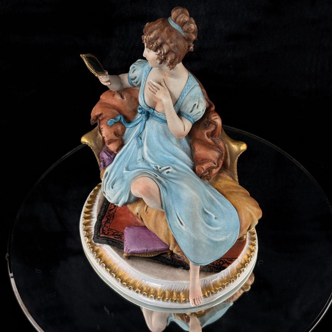 Tyche Bauer Figurine Lady on Couch Painted Hand Porcelain 8" Signed capodimonte16