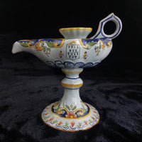 Thumbnail for Antique Italian Faience Majolica Candle Holder Hand Painted Coat of Arms Floral2