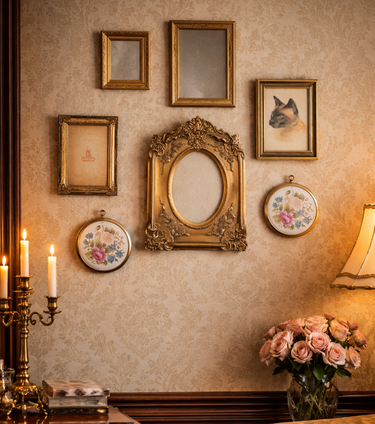 Set of 7 Vintage Brass Gold Tone Ornate Picture Frames (moseley ware metal brass0