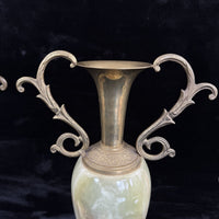 Thumbnail for Pair of Brass & Green Onyx Marble Urn Vases Ornate Handles Decorative 35cm11