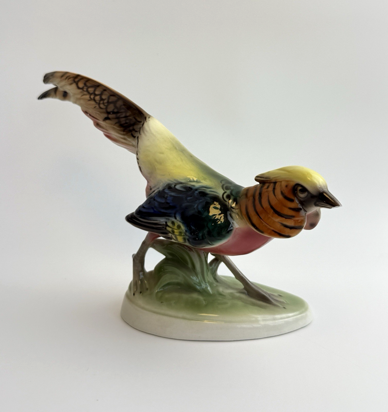 Rare Art Deco Keramos Wien Porcelain Golden Pheasant Figurine - Made in Austria10