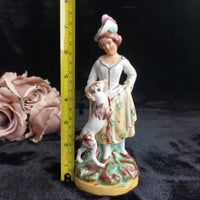 Thumbnail for Staffordshire Figurine Dog Lady Yellow Skirt stamp England repaired head 7.5