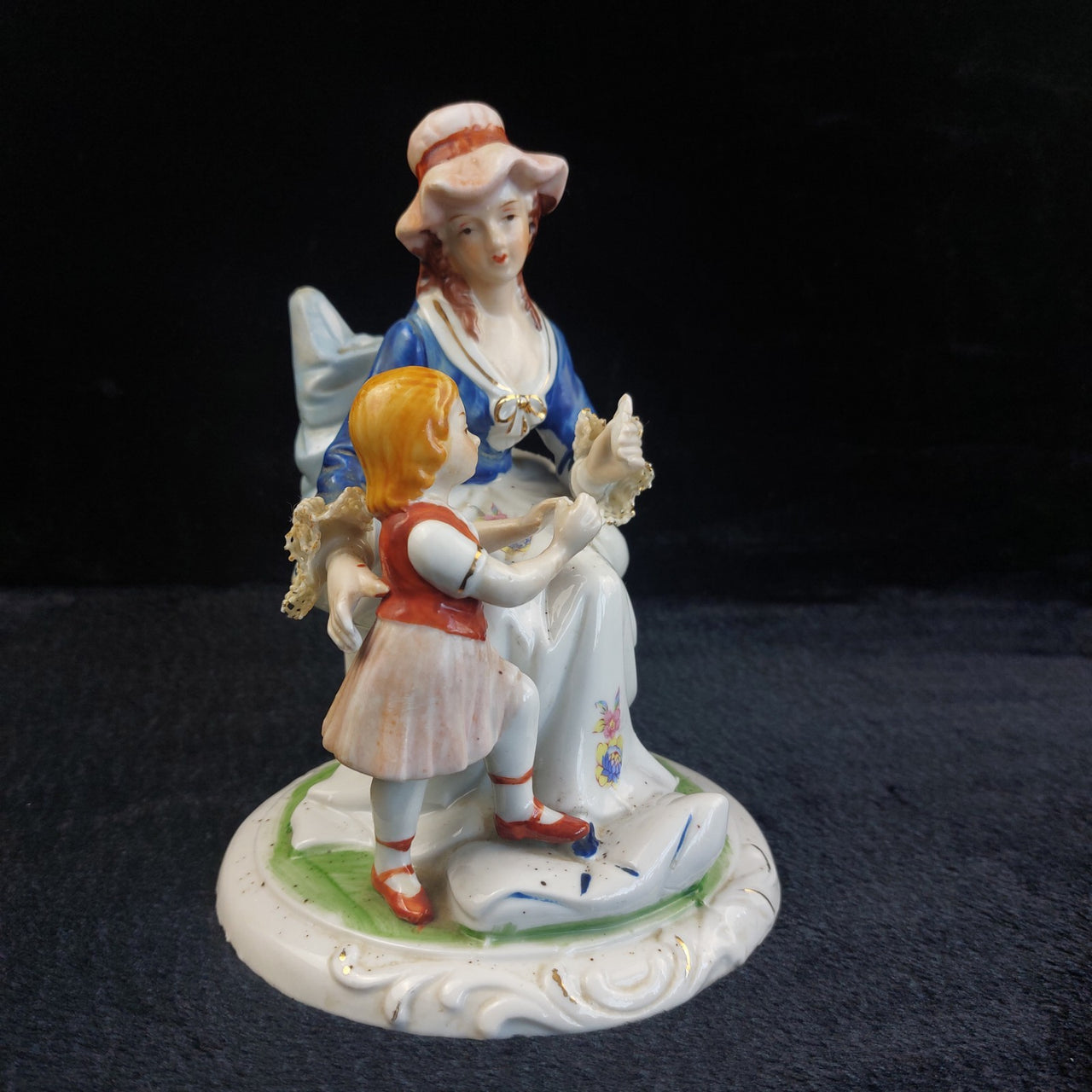 Vintage Lady Porcelain And Girl Figurine Hand Painted Lace Detail see the pics.0