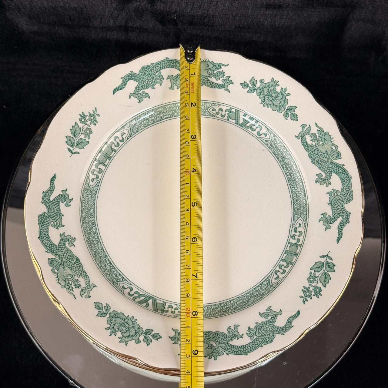 Royal Cauldon Antique Green Dragon Plates x6 England Ironstone c.1900s. 10.5" 6