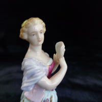 Thumbnail for German Porcelain Lady Figurine Holding Mask Flowered Dress Victorian Antique11
