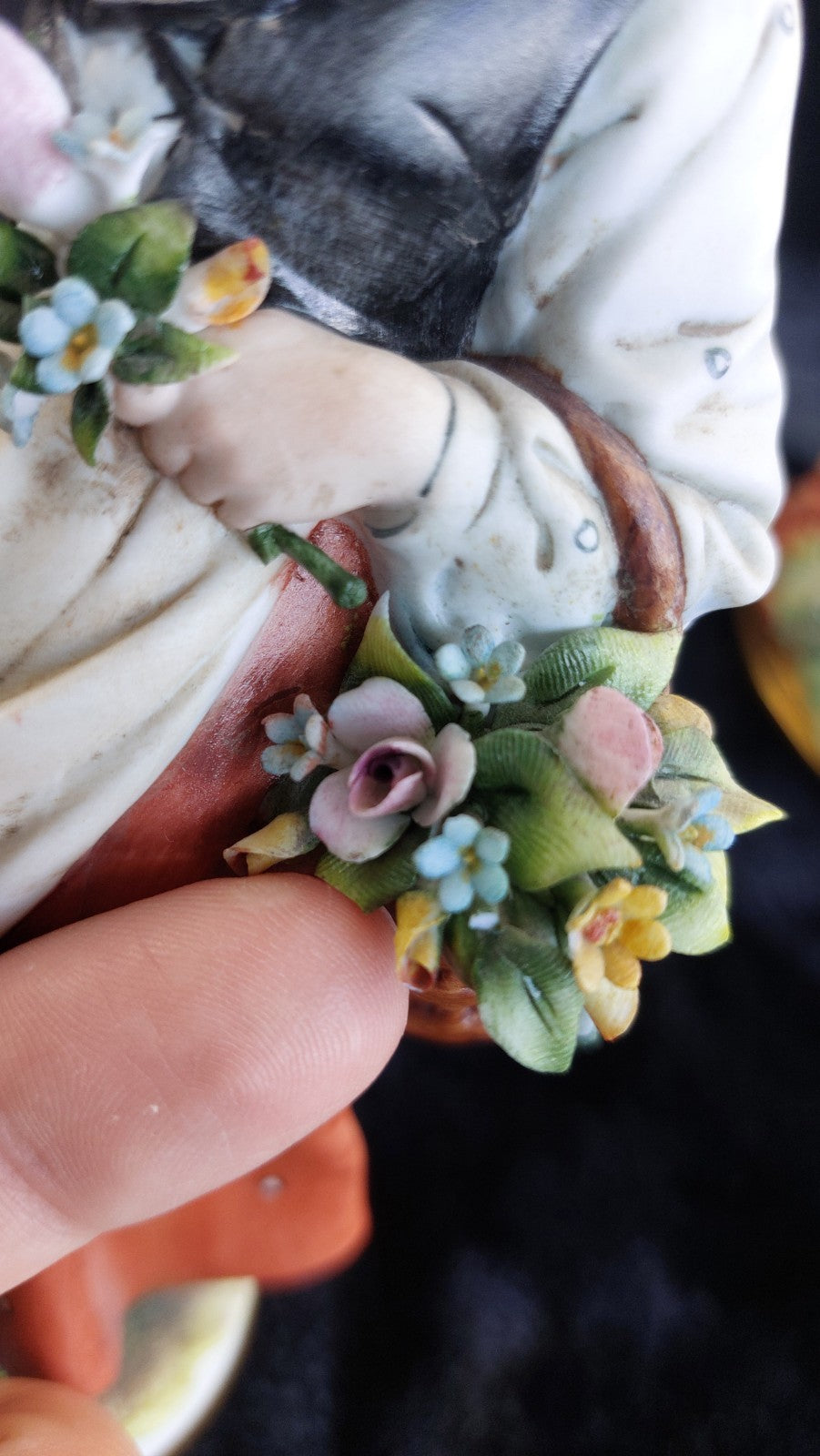 Capodimonte 10" Figurine Irene Tuzzi Lady Flowers 10"Basket Porcelain chipped13
