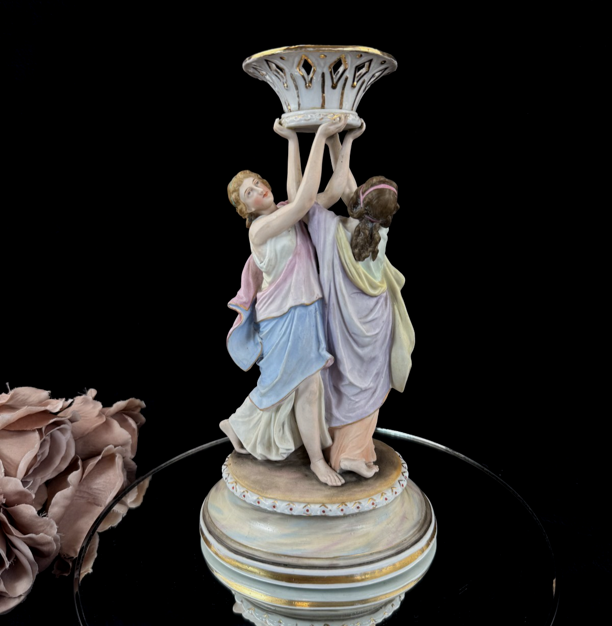 Antique NH Porcelain Two Greek Goddesses Figurine Candle Holder Classical Decor3