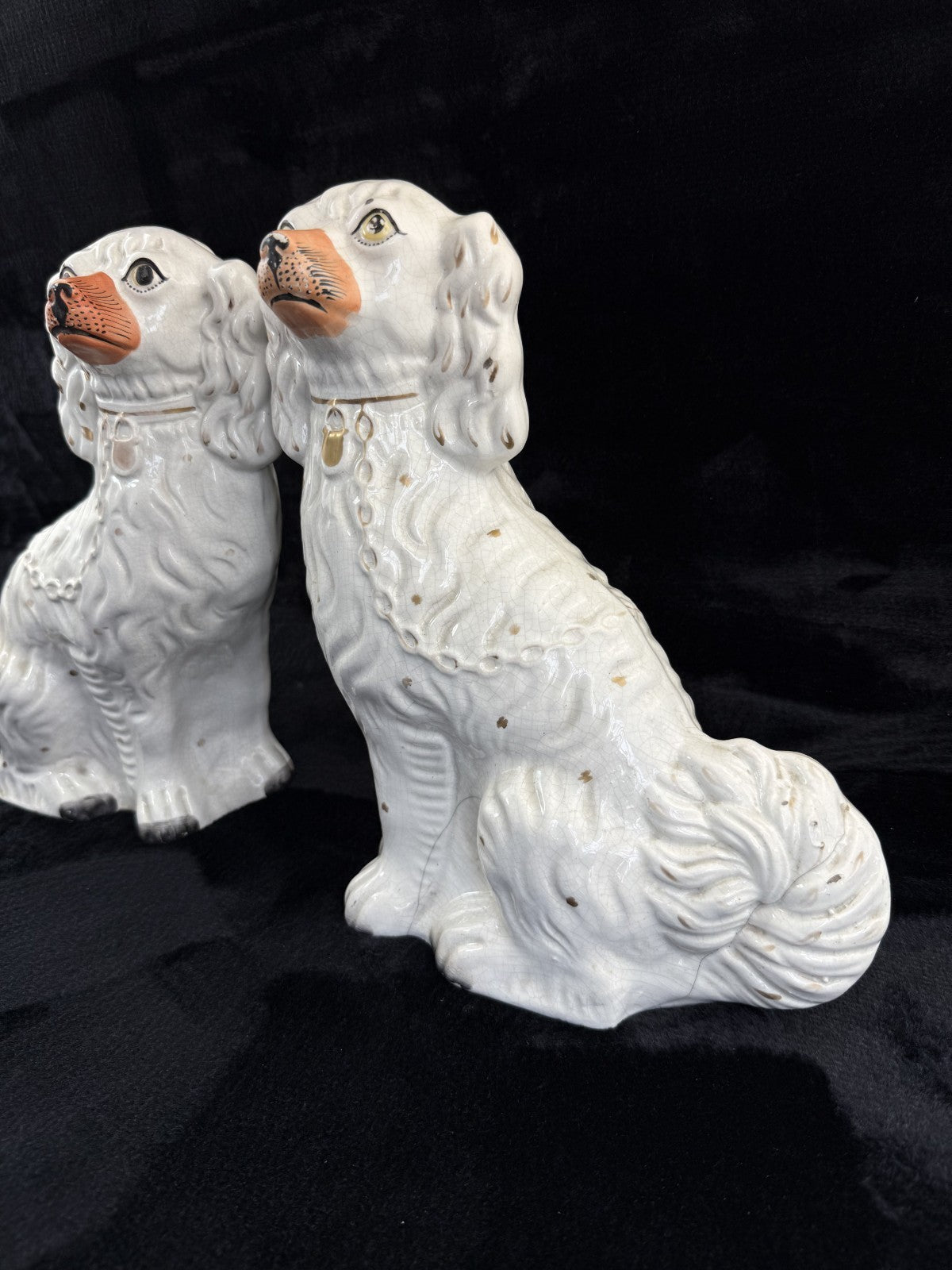 Antique Porcelain Staffordshire King Charles Spaniel Figurine Pair Victorian dec11