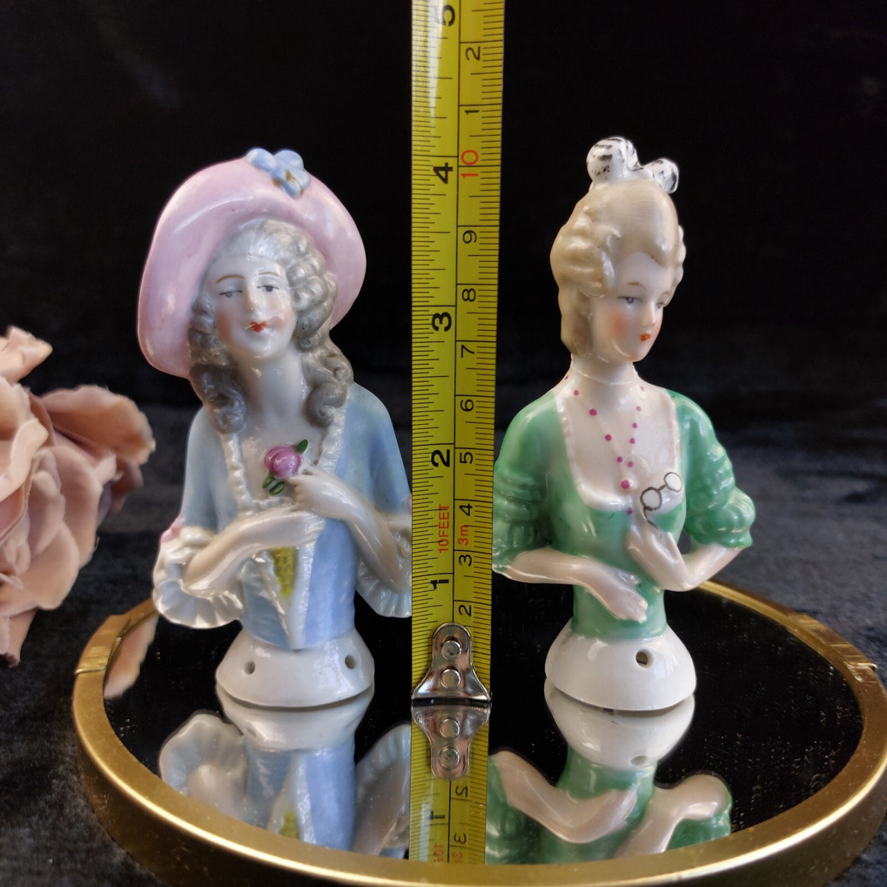 Germany Half Porcelain Doll Pair Lady Figurines Hand Painted 4.2 in 1006 Vintage2