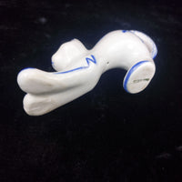 Thumbnail for USSR Vintage Cat Figurine Good White Blue Stretching Kitten Russian Porcelain .6