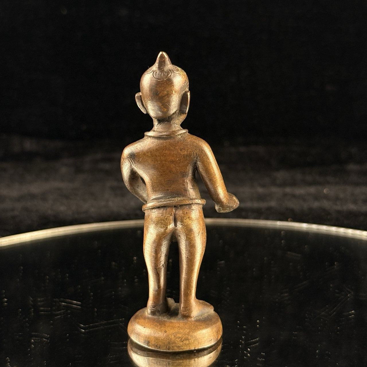 Antique Bronze Tribal Figure African Style Metal Sculpture – Worn Hand. 4” Tall 3