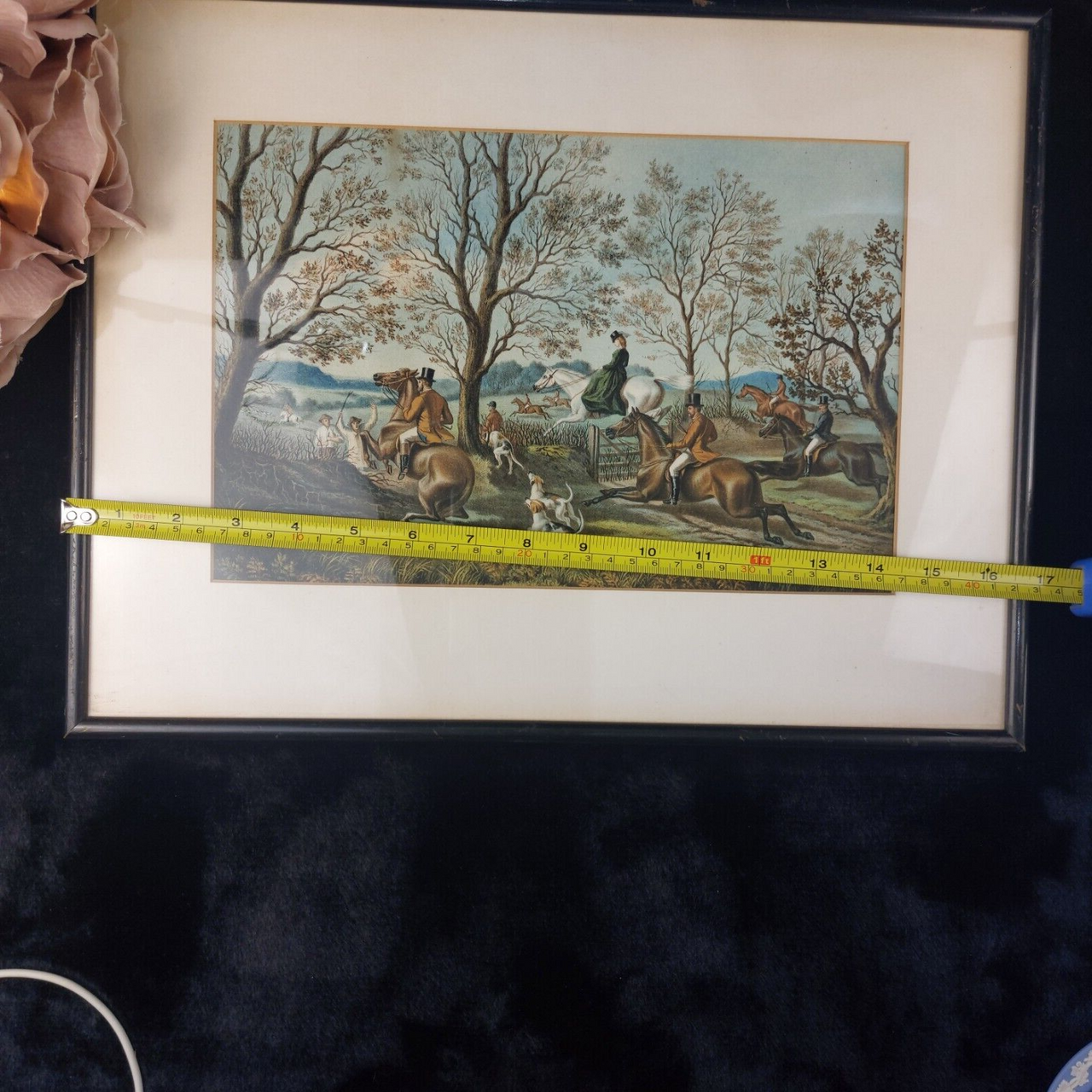 19th Century Antique Framed HandColoured Steel Engraving paint Fox Hunting decor10