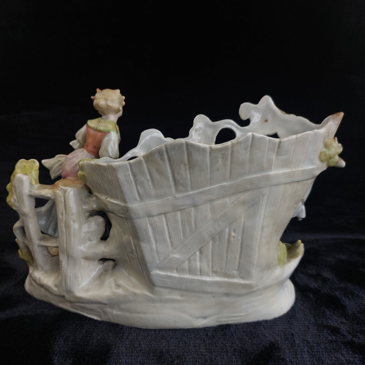 German Antique Porcelain Girl Oxen Cart Planter – Hand Painted 7"x10" 1261g9