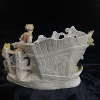 Thumbnail for German Antique Porcelain Girl Oxen Cart Planter – Hand Painted 7
