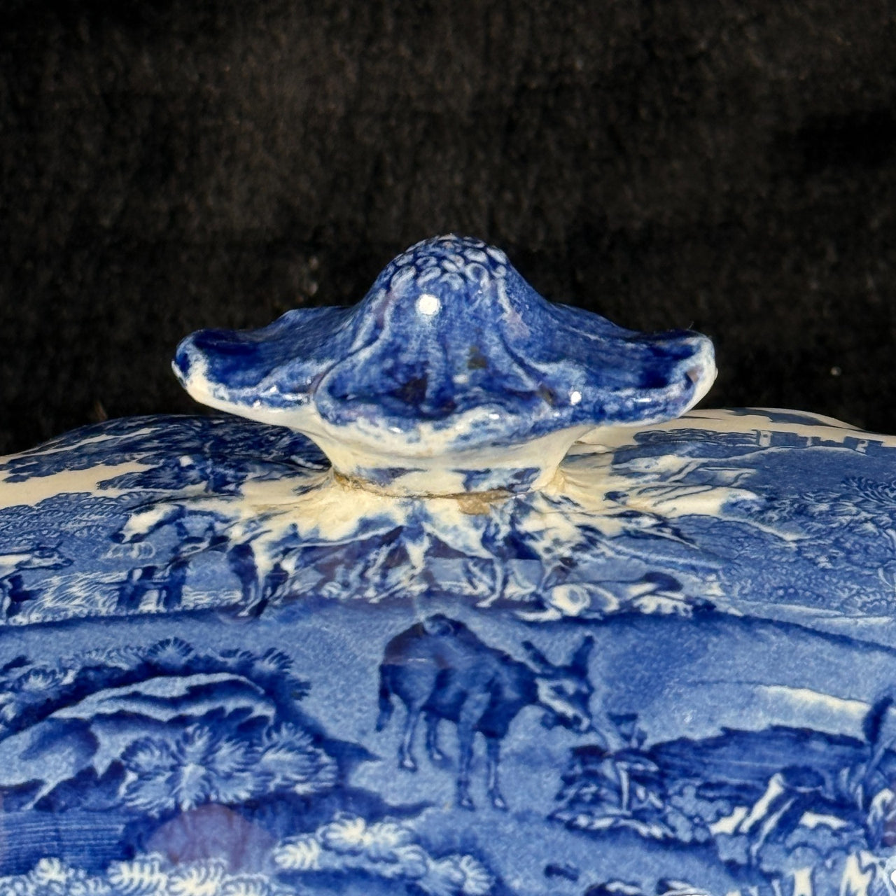 Adams Cattle Scenery Blue Transferware Tureen with Lid 11" England Ironstone13