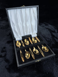 Thumbnail for Exquisite Vintage Gold Plated Spoon Set of 6 with Ornate Floral Design2