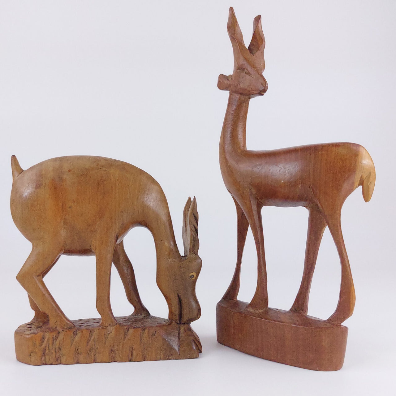 Vintage Hand-Carved Wooden African Antelope & Gazelle Ornaments -Set of 2 Animal1