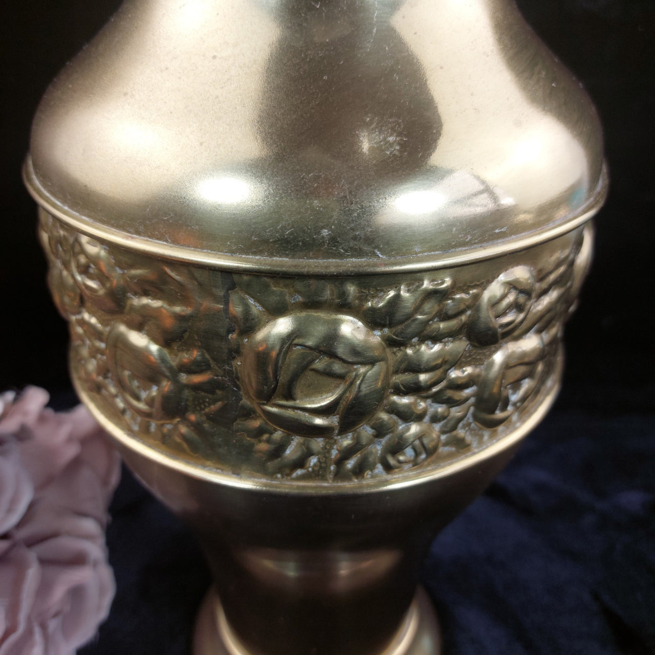 Vtg/ Antique Brass Vase Embossed Floral Design   Decor Patina Dent Wear 13" gift6
