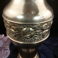 Thumbnail for Vtg/ Antique Brass Vase Embossed Floral Design   Decor Patina Dent Wear 13