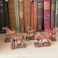 Thumbnail for Vintage Hand Carved Wooden Horse Figurines Set Lot of 5 Rustic Folk Art 3.5”18