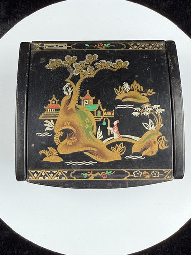 Vintage Quality Japanese Style Black Lacquer Trinket Box with Fold-Up Lid, decor1