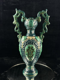 Thumbnail for Romano Majolica Style Ornate Green Vase Glazed Ceramic 15” Antique Vase9