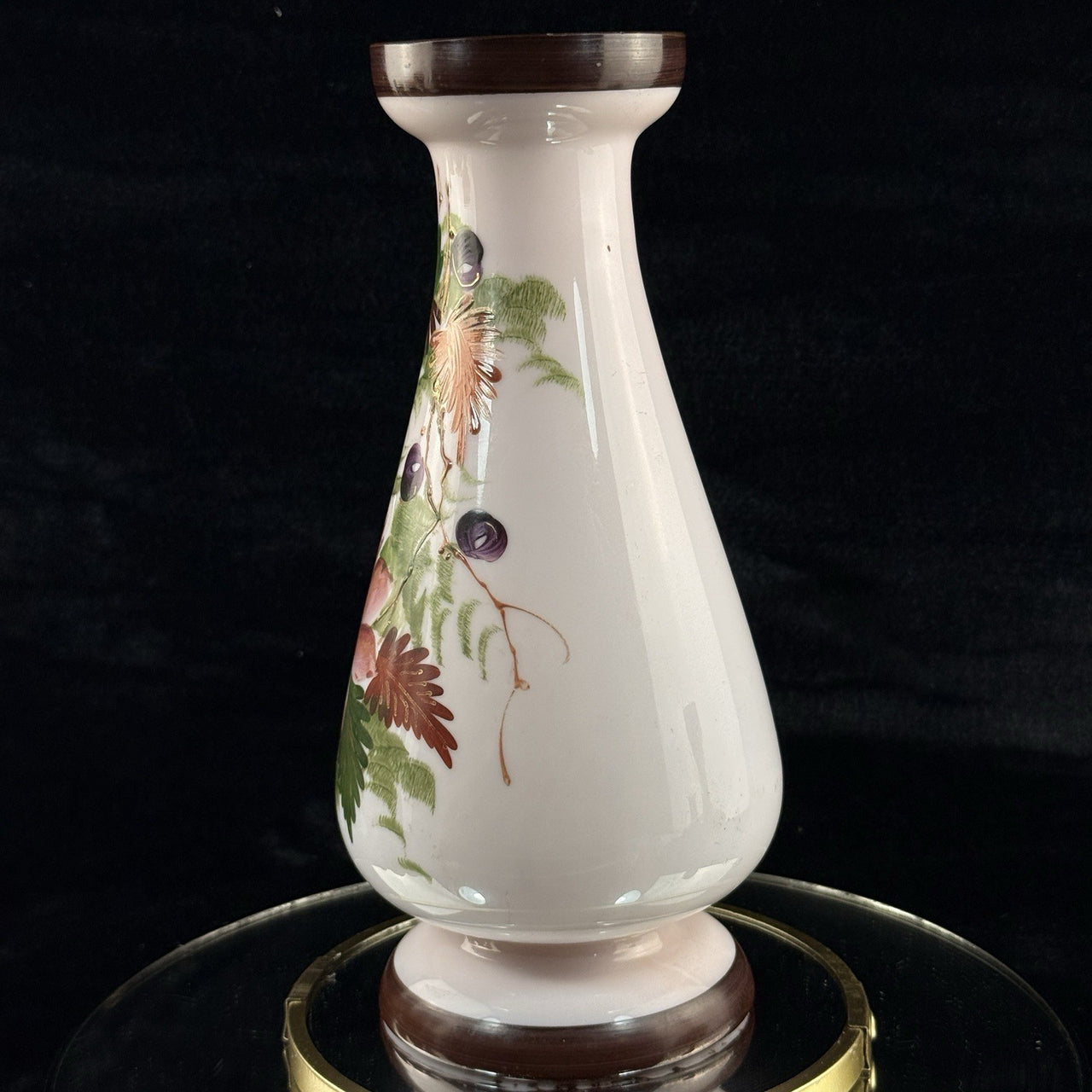 Pink Bohemian Glass Antique Vase 10” Floral Enamel Victorian Art Nouveau decor9