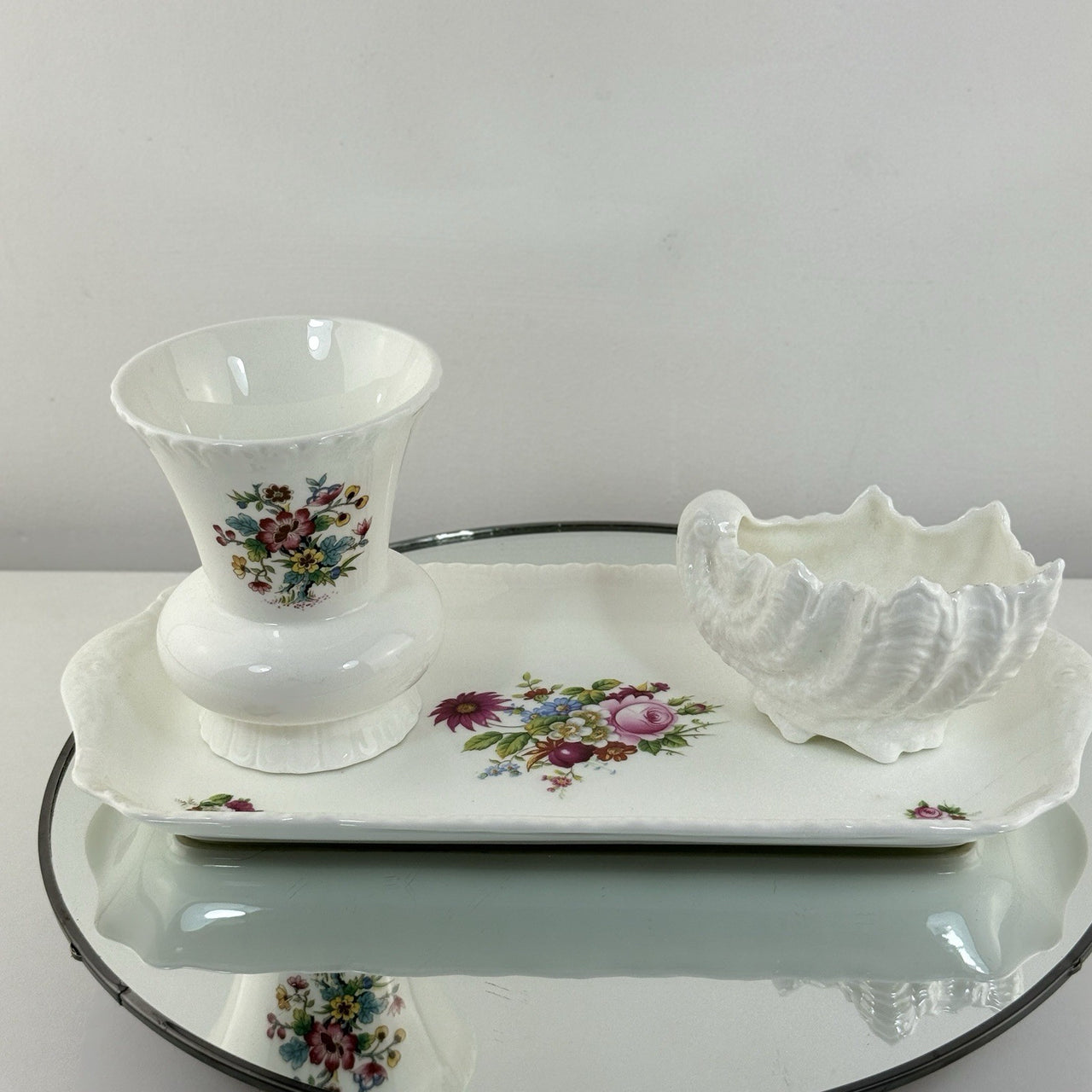 Coalport Ming &shell Rose Dish Vanity Set Tray Vase Trinket Bowl Gift Bone China7