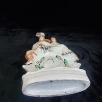 Thumbnail for Staffordshire Century 19th Figurine Bagpiper Couple Clock Large Scottish 14