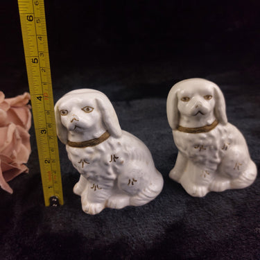 Antique Staffordshire Style Dog Figure pair White Accents Gold bookshelf decor1