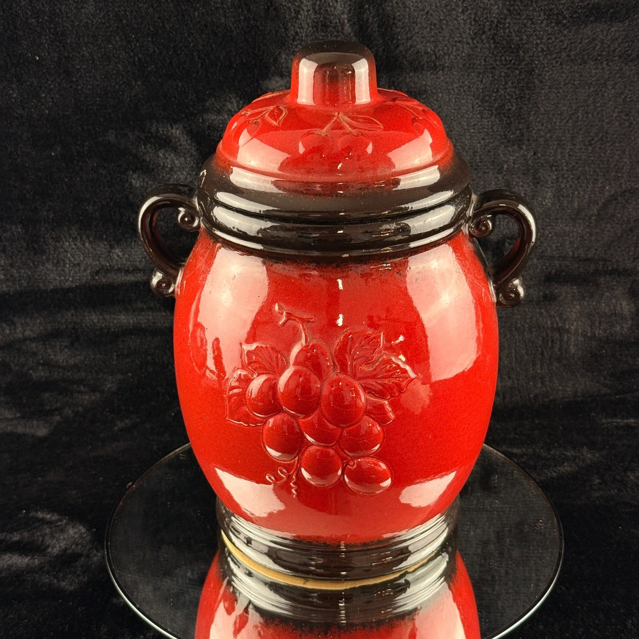 West Germany Rumtopf Jar Red Glazed Fruit Motif 13" Ceramic 2.6 kg5